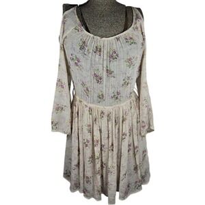 Love Culture Floral Cold Shoulder Mini Dress Small Cream Pink Cottagecore‎
